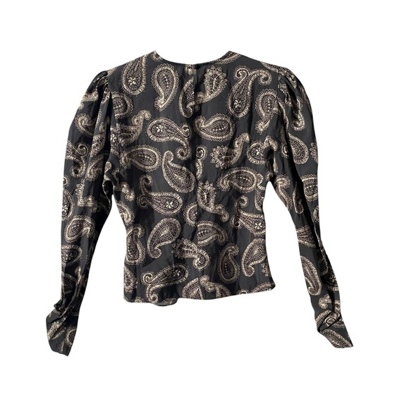 Zara The Nina Shirt Black Paisley Puff Sleeve Button Back Top Women's Sz XS - Picture 2 of 5